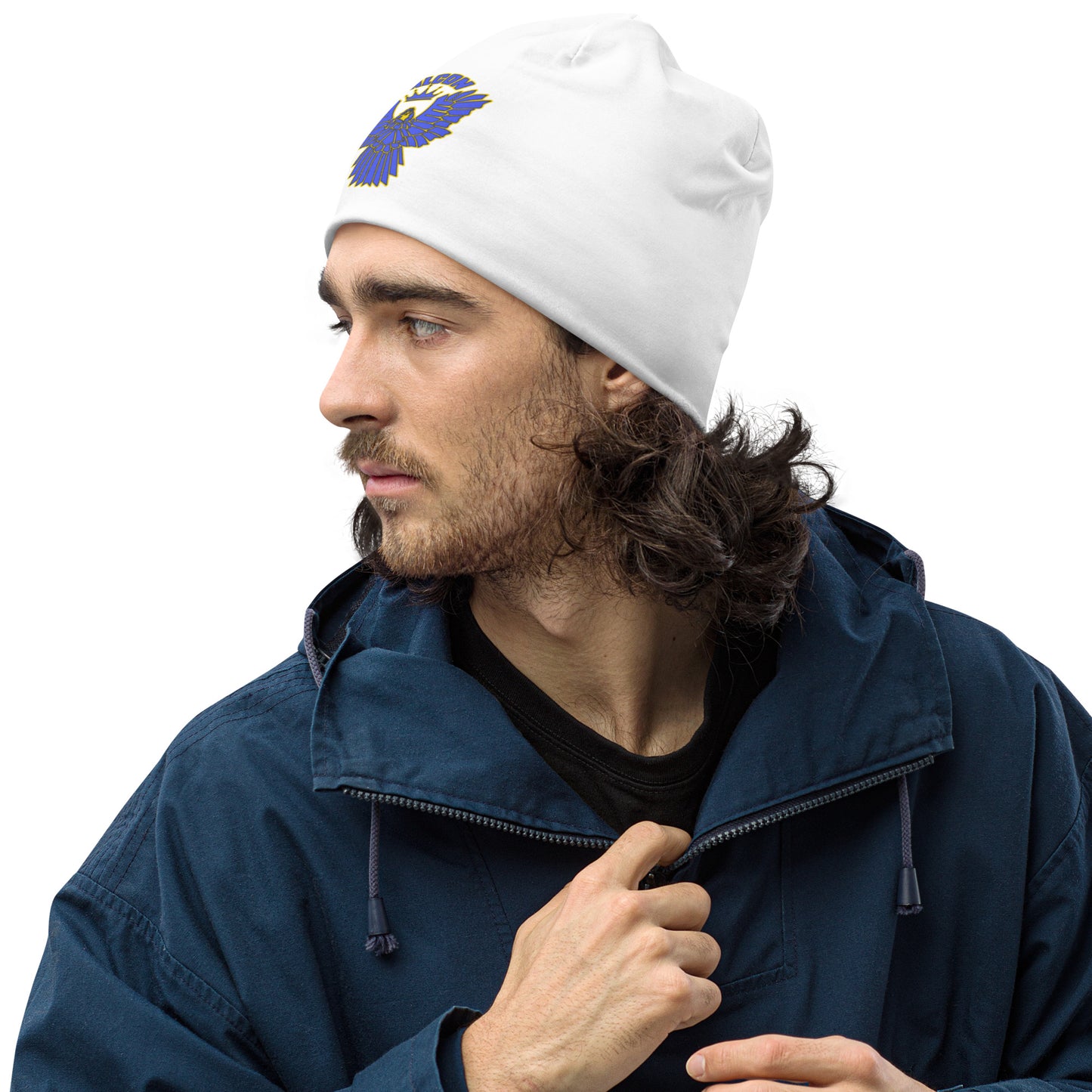 Beanie Falcon Logo - Blue on gold