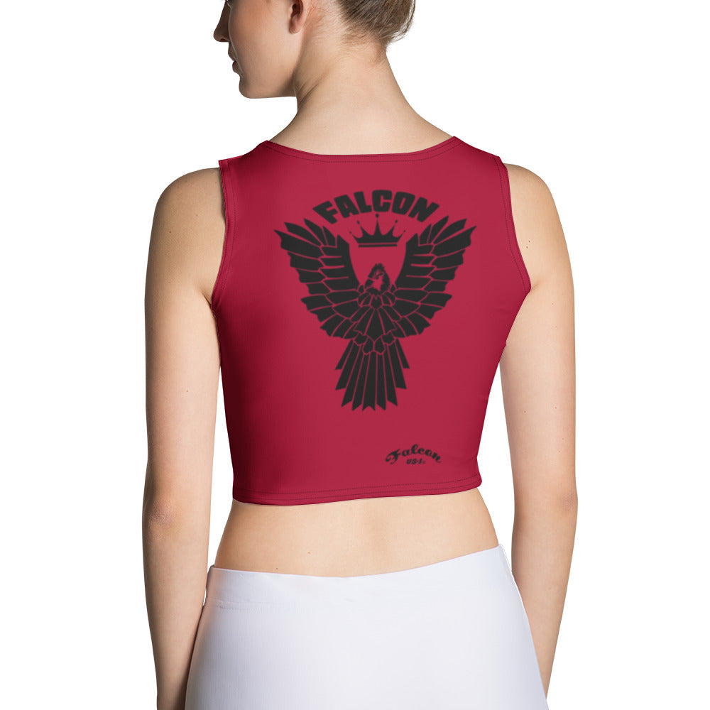 Crop Top Women's Athletic- Black Falcon Logo on Red