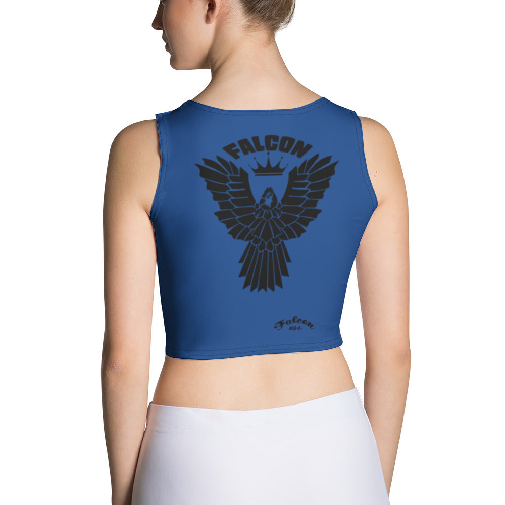 Crop Top Women's Athletic- Black Falcon Logo on Blue- Kings of Miami
