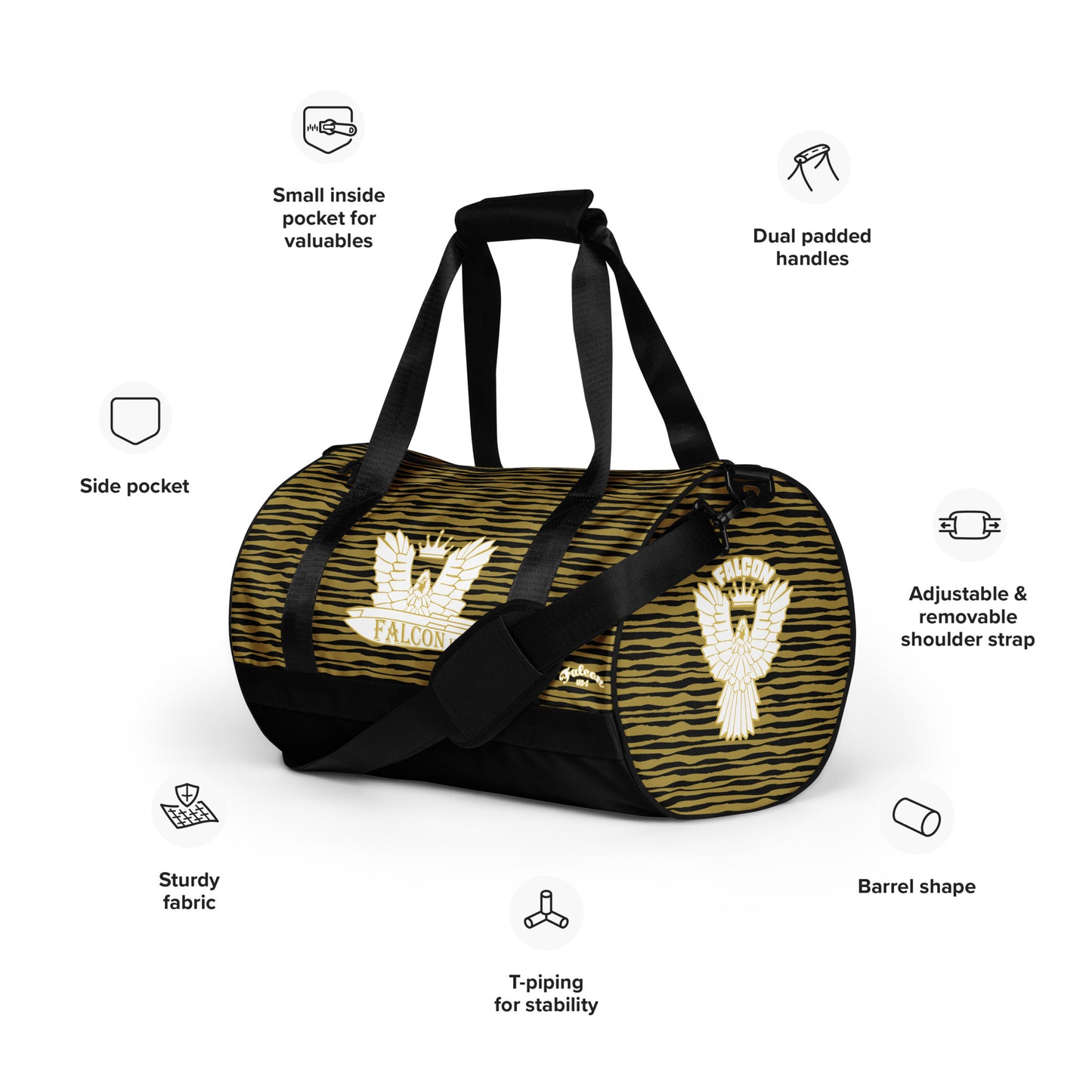gym bag- White\Gold Falcon Logo-Black\Gold bag