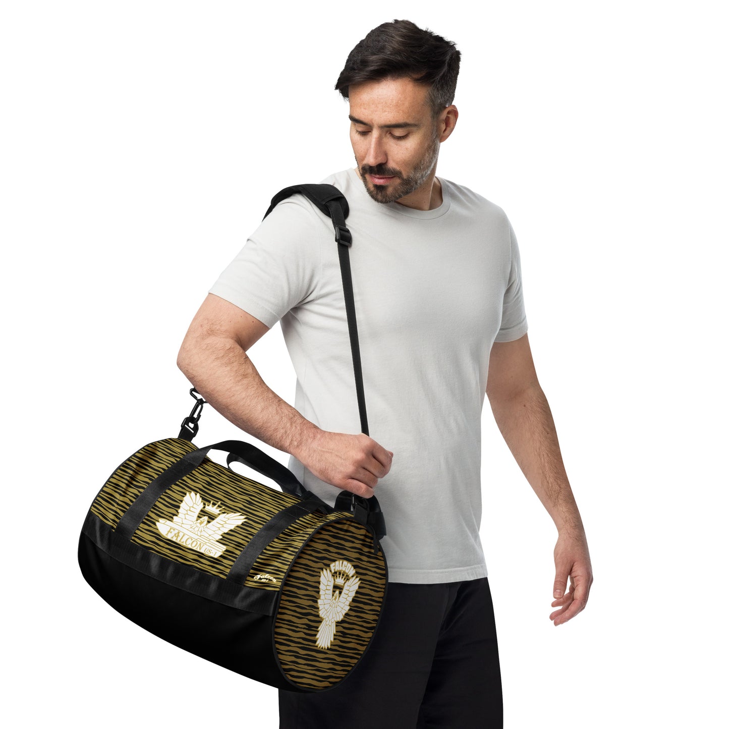 gym bag- White\Gold Falcon Logo-Black\Gold bag