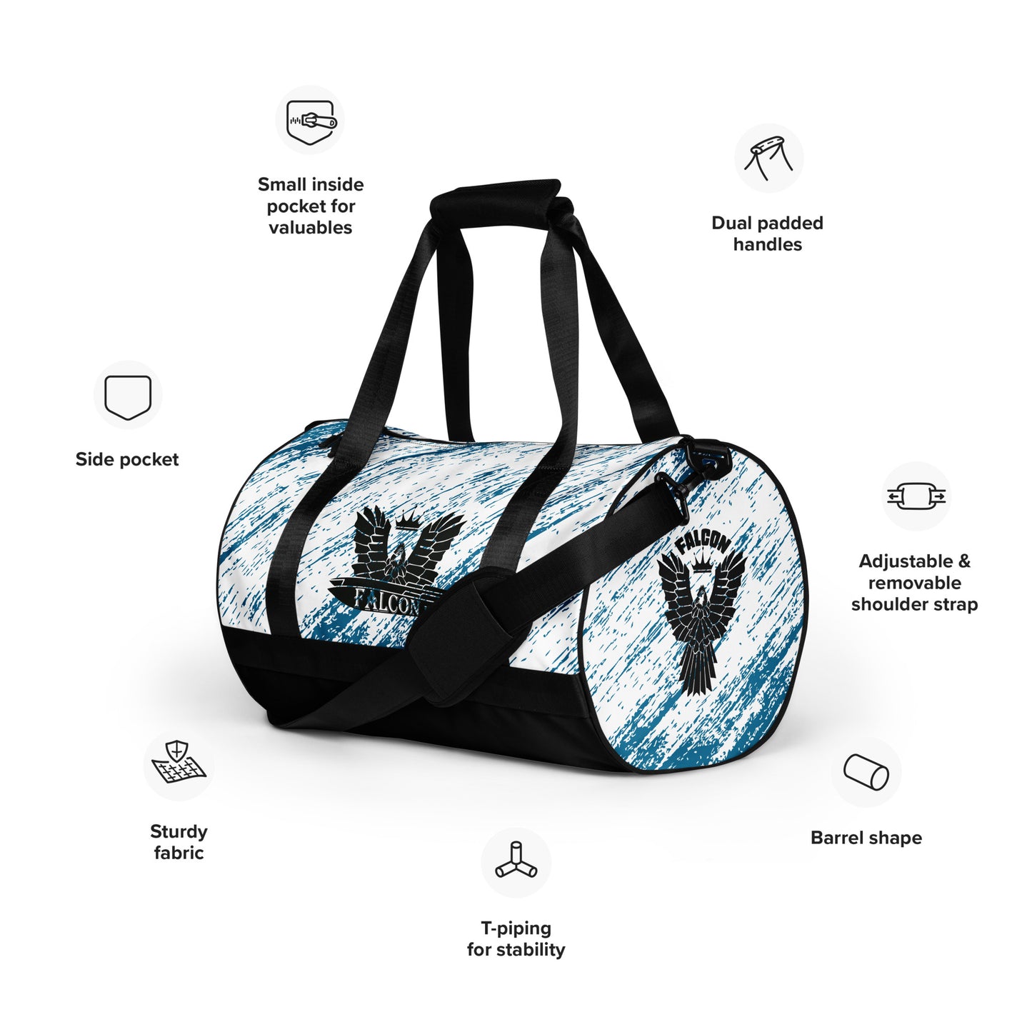 gym bag- Black Falcon Logo- Blue\White bag