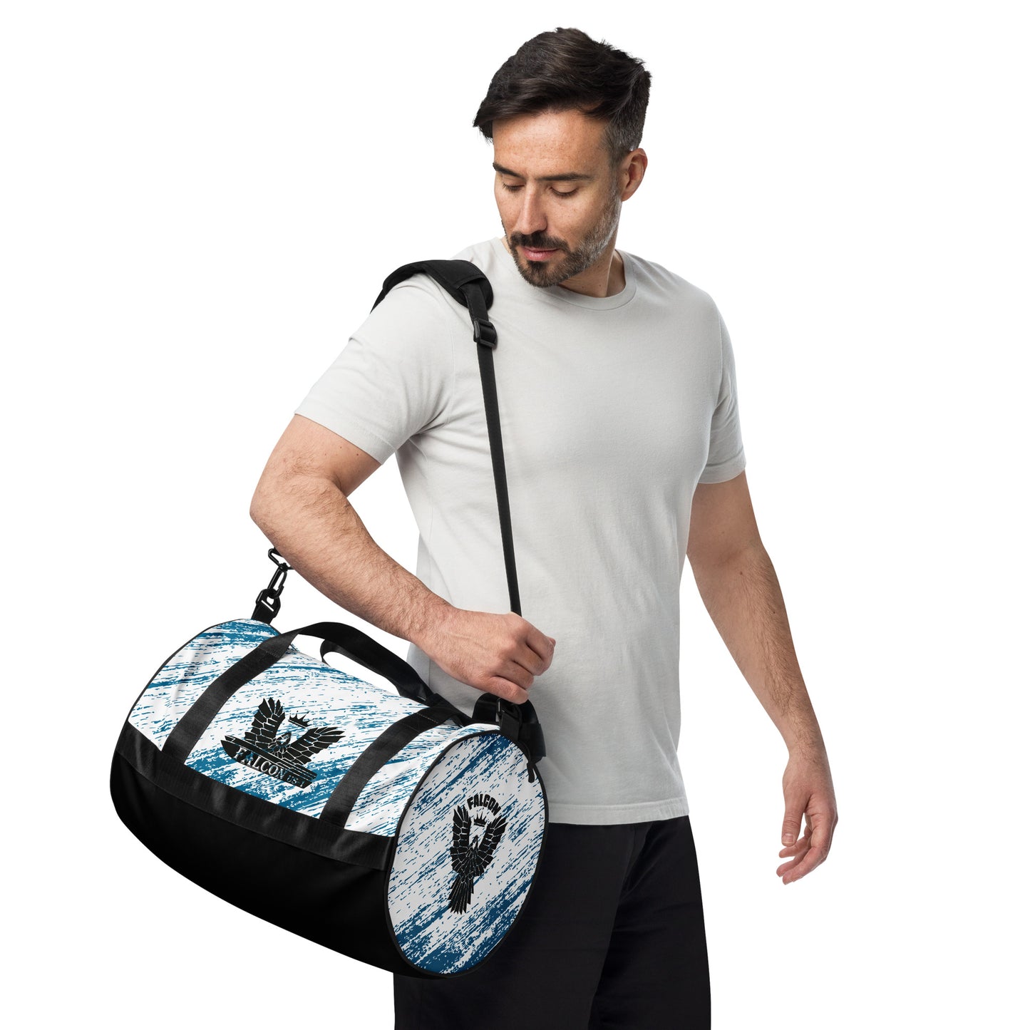 gym bag- Black Falcon Logo- Blue\White bag