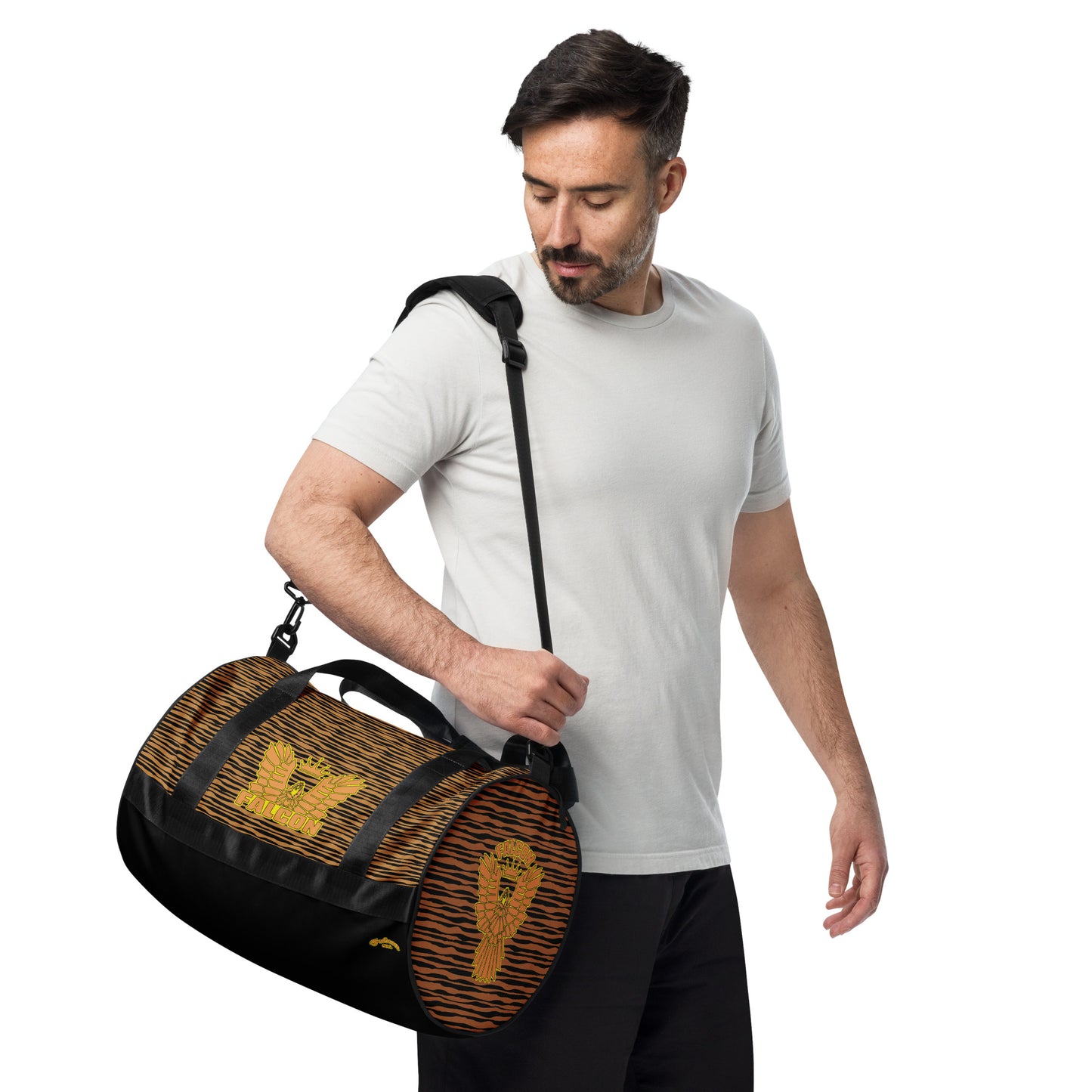 gym bag- White\Gold Falcon Logo-Black\Gold bag