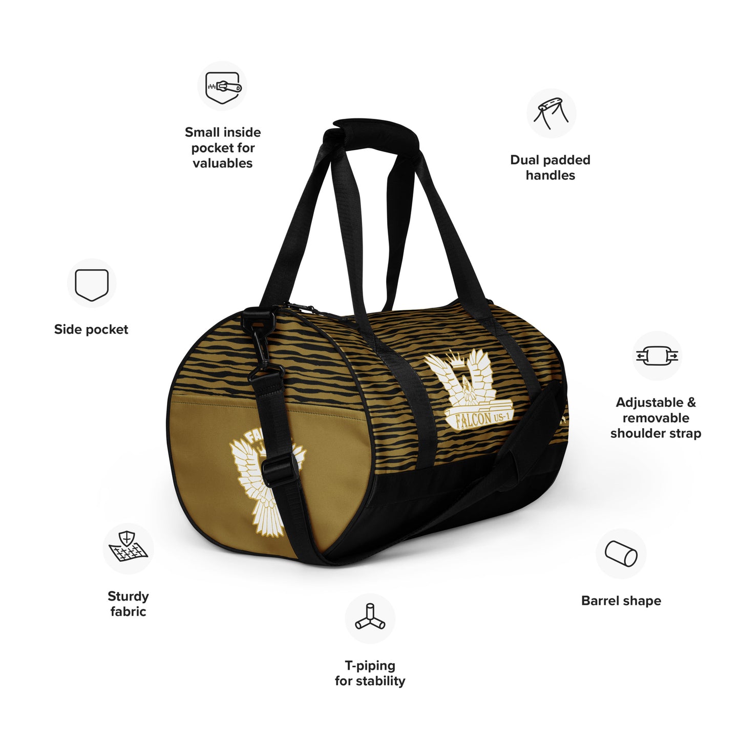 gym bag- White\Gold Falcon Logo-Black\Gold bag