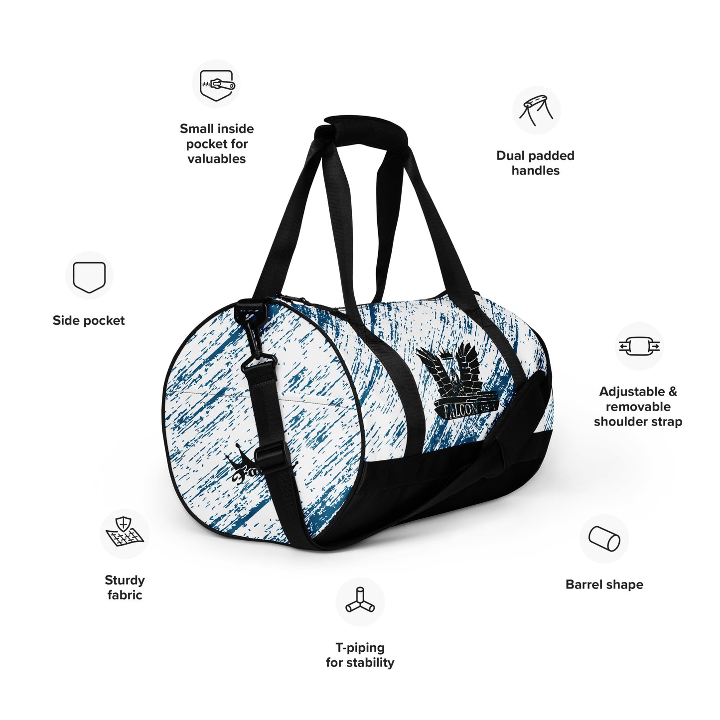 gym bag- Black Falcon Logo- Blue\White bag
