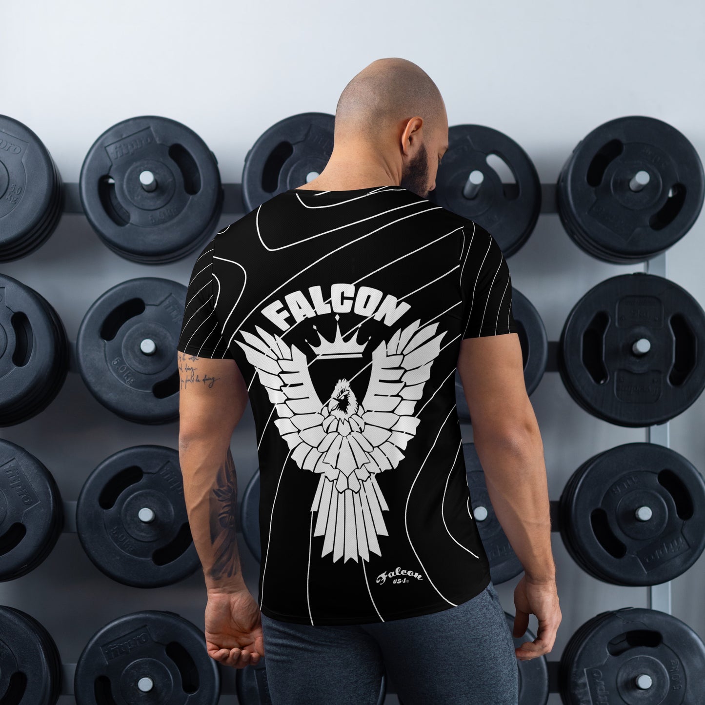 Men's Athletic T-shirt - FALCON US-1 White Logo - Black/White
