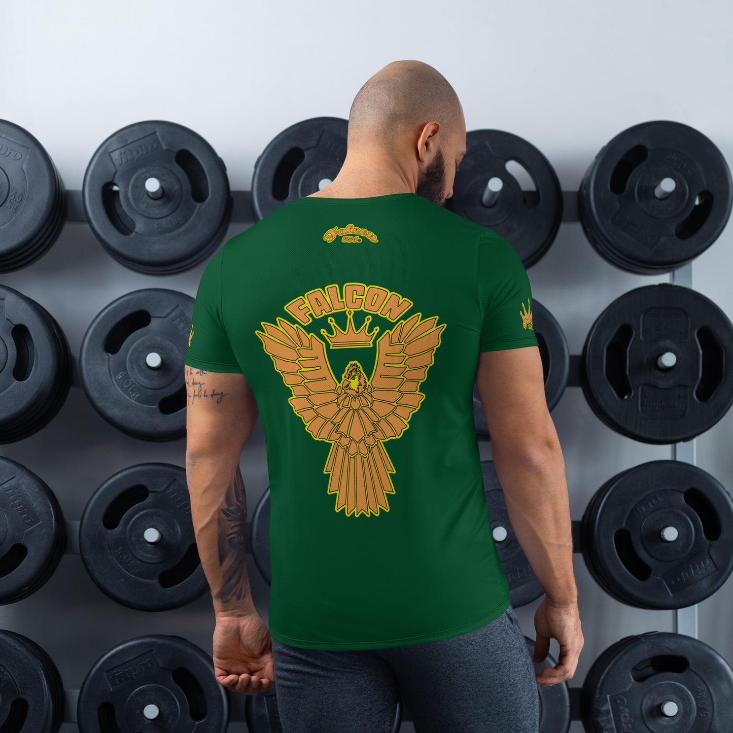 Men's Athletic T-shirt - FALCON US-1 Gold Logo - DK Green