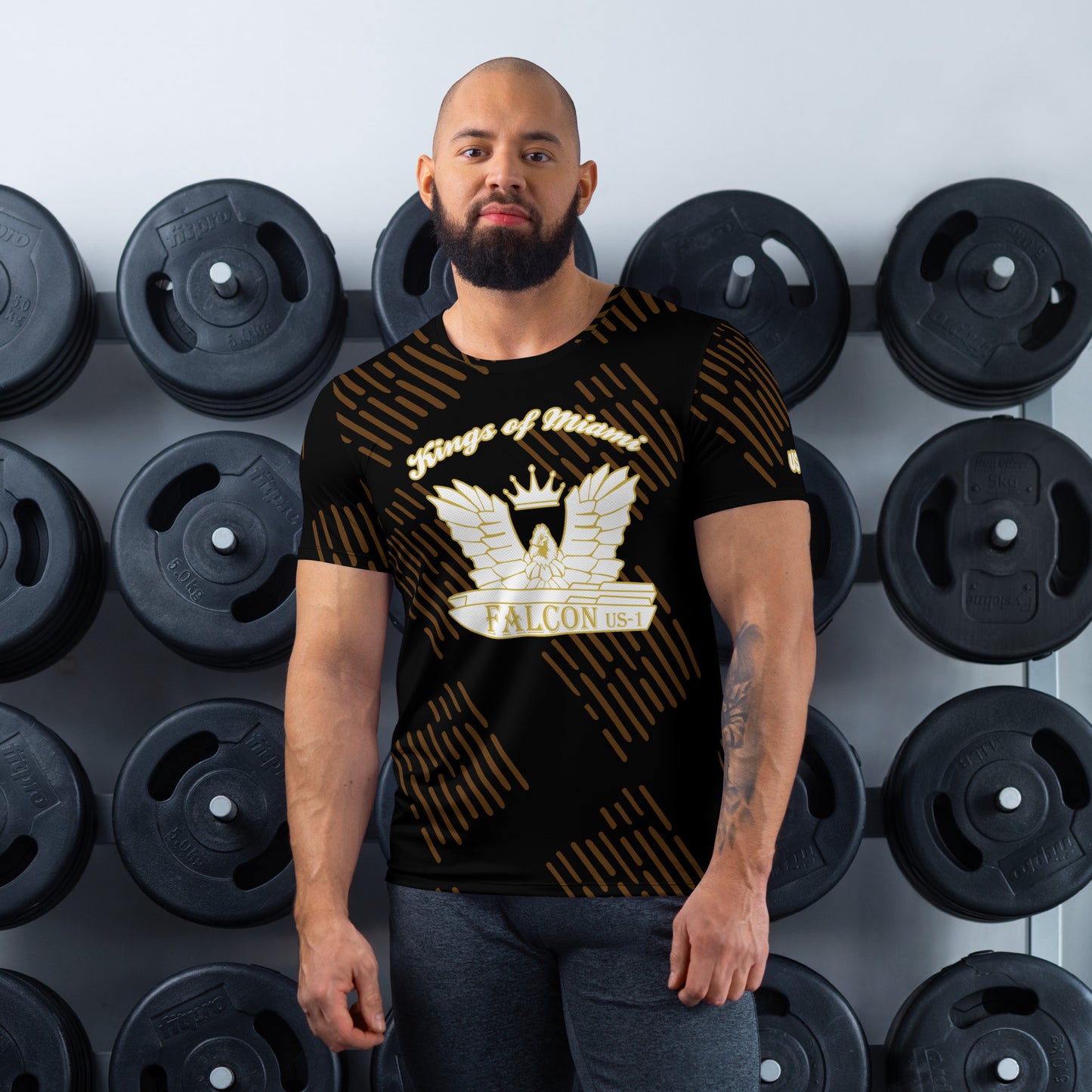 Men's Athletic T-shirt - FALCON US-1 White\Gold Logo - Kings of Miami Edition