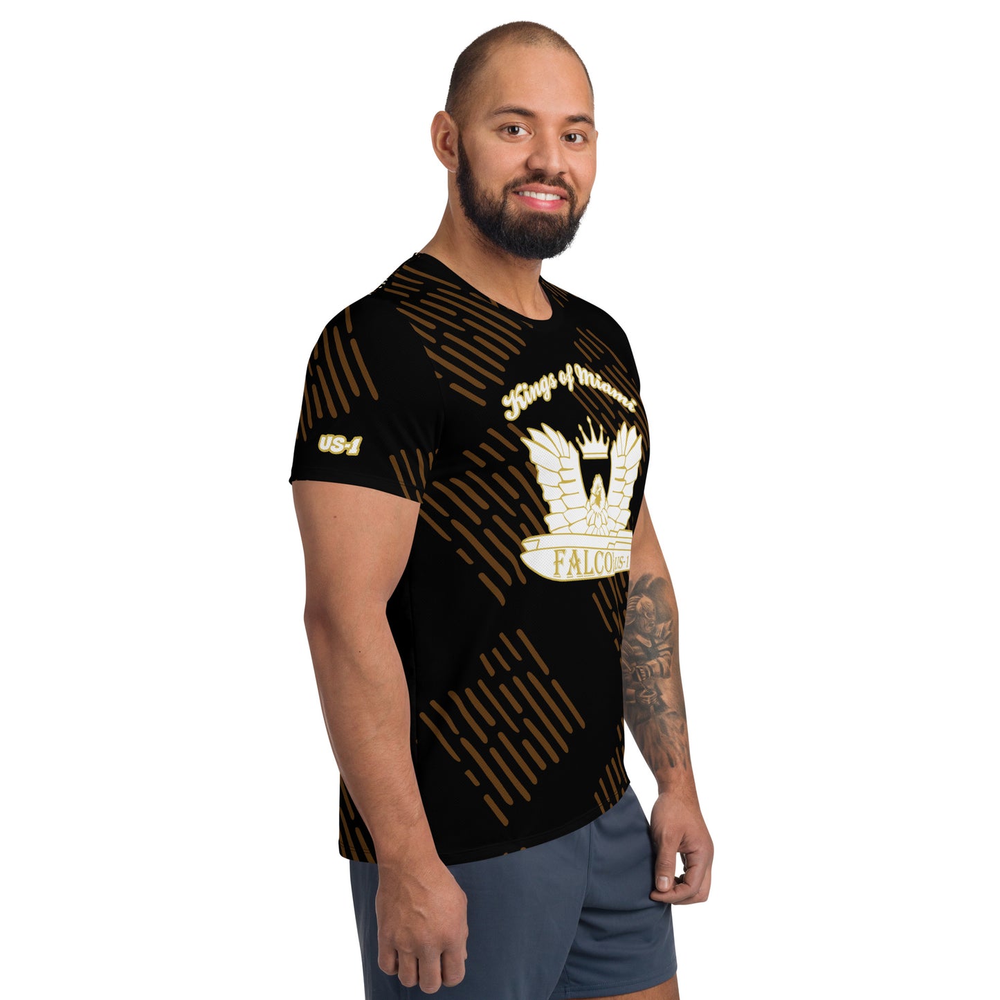 Men's Athletic T-shirt - FALCON US-1 White\Gold Logo - Kings of Miami Edition