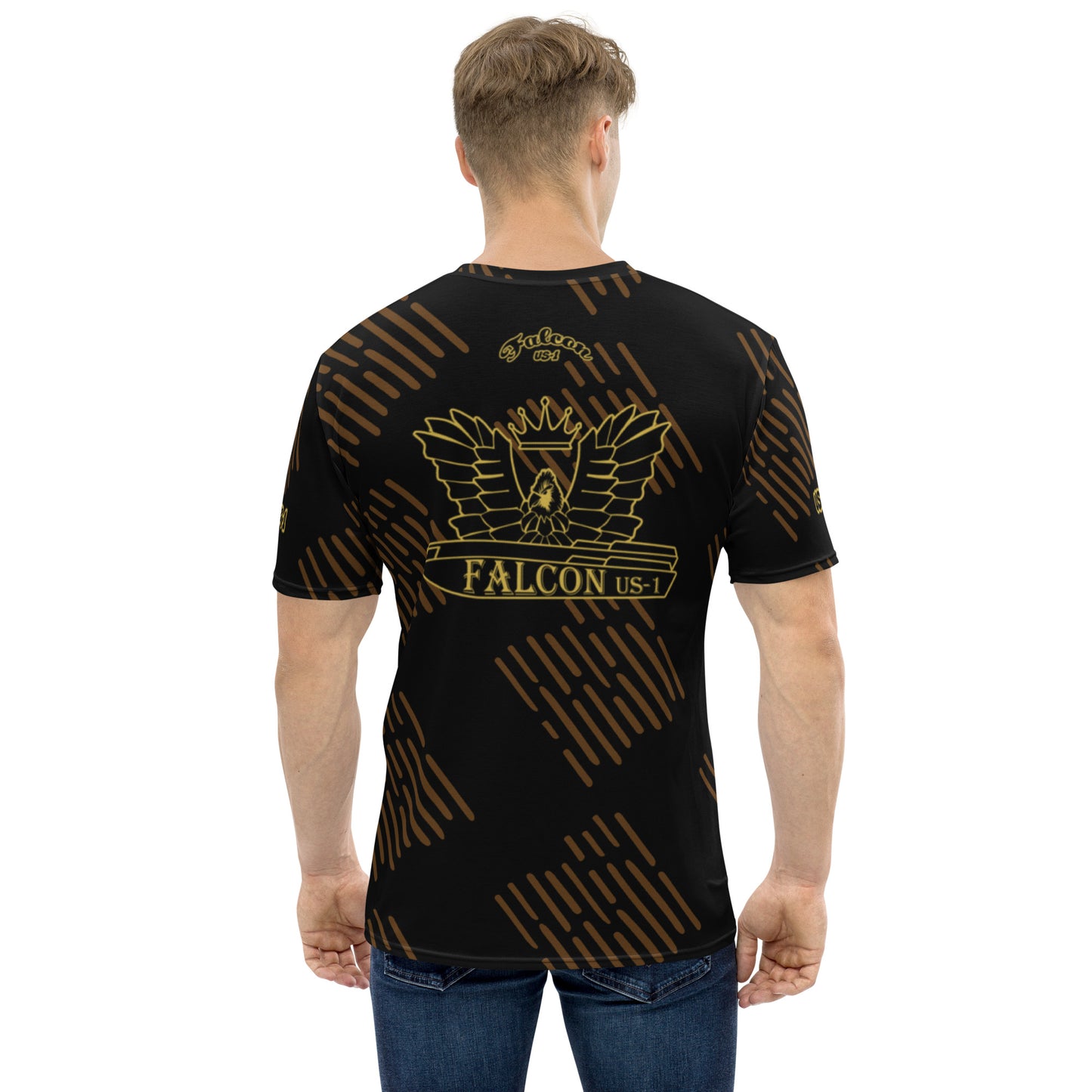 Men's t-shirt - Black\Gold Falcon Logo (Premium knit mid-weight jersey, runs Long)