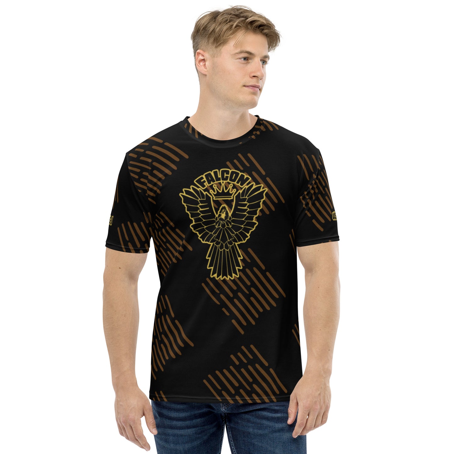 Men's t-shirt - Black\Gold Falcon Logo (Premium knit mid-weight jersey, runs Long)