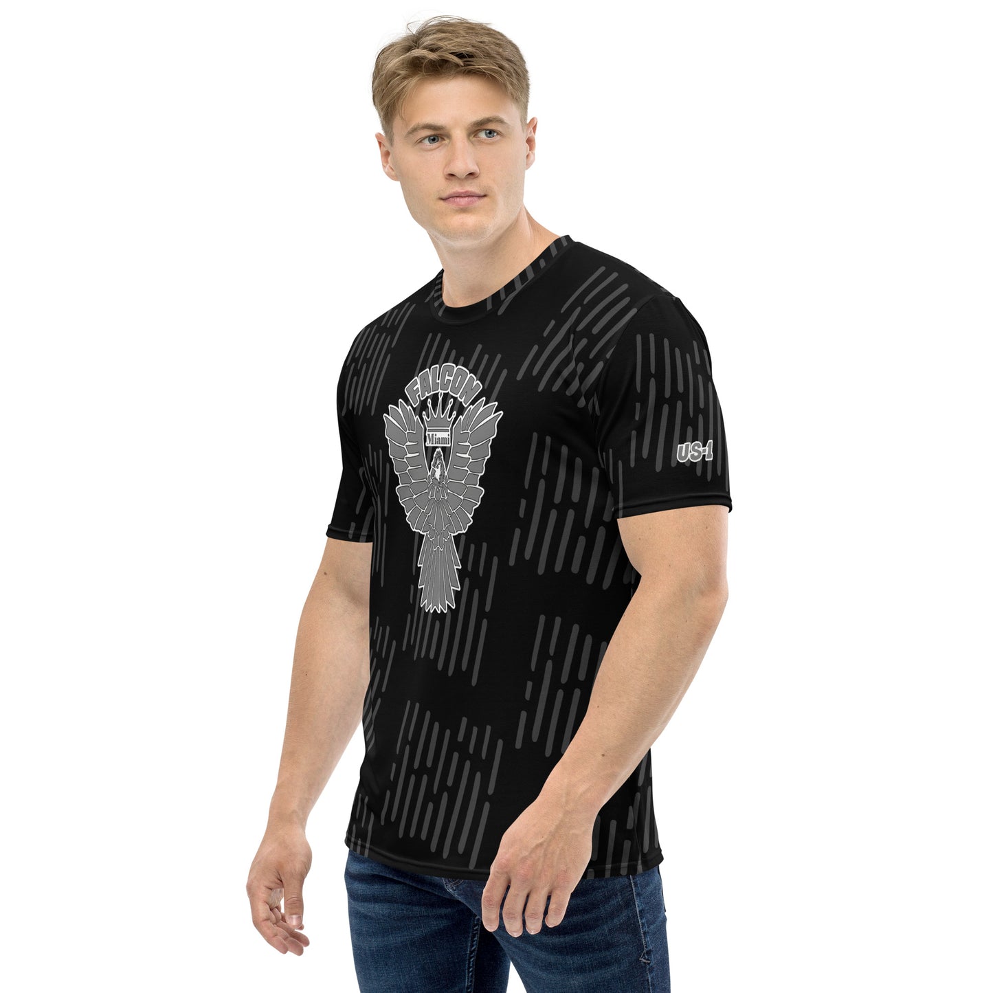 Men's t-shirt - Grey Falcon Logo (Premium knit mid-weight jersey, runs Long)