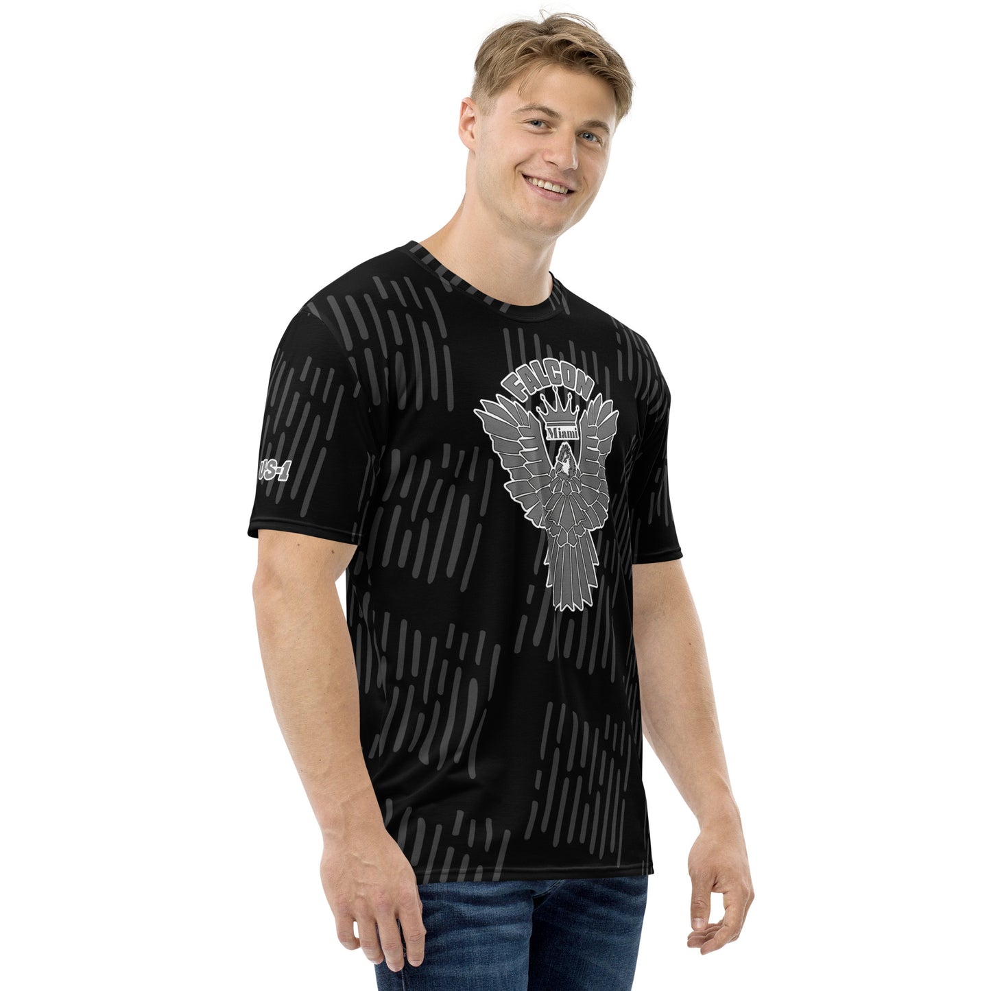 Men's t-shirt - Grey Falcon Logo (Premium knit mid-weight jersey, runs Long)