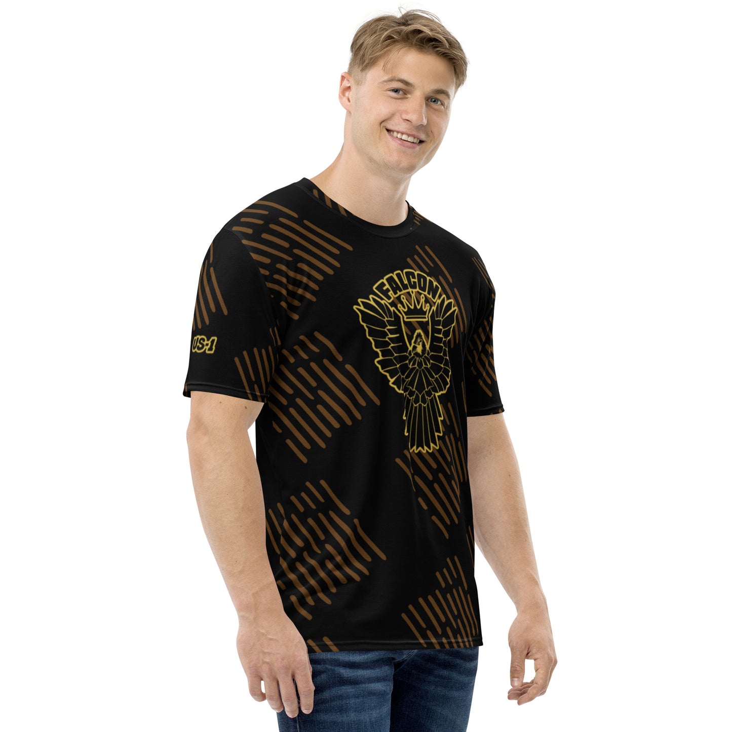 Men's t-shirt - Black\Gold Falcon Logo (Premium knit mid-weight jersey, runs Long)