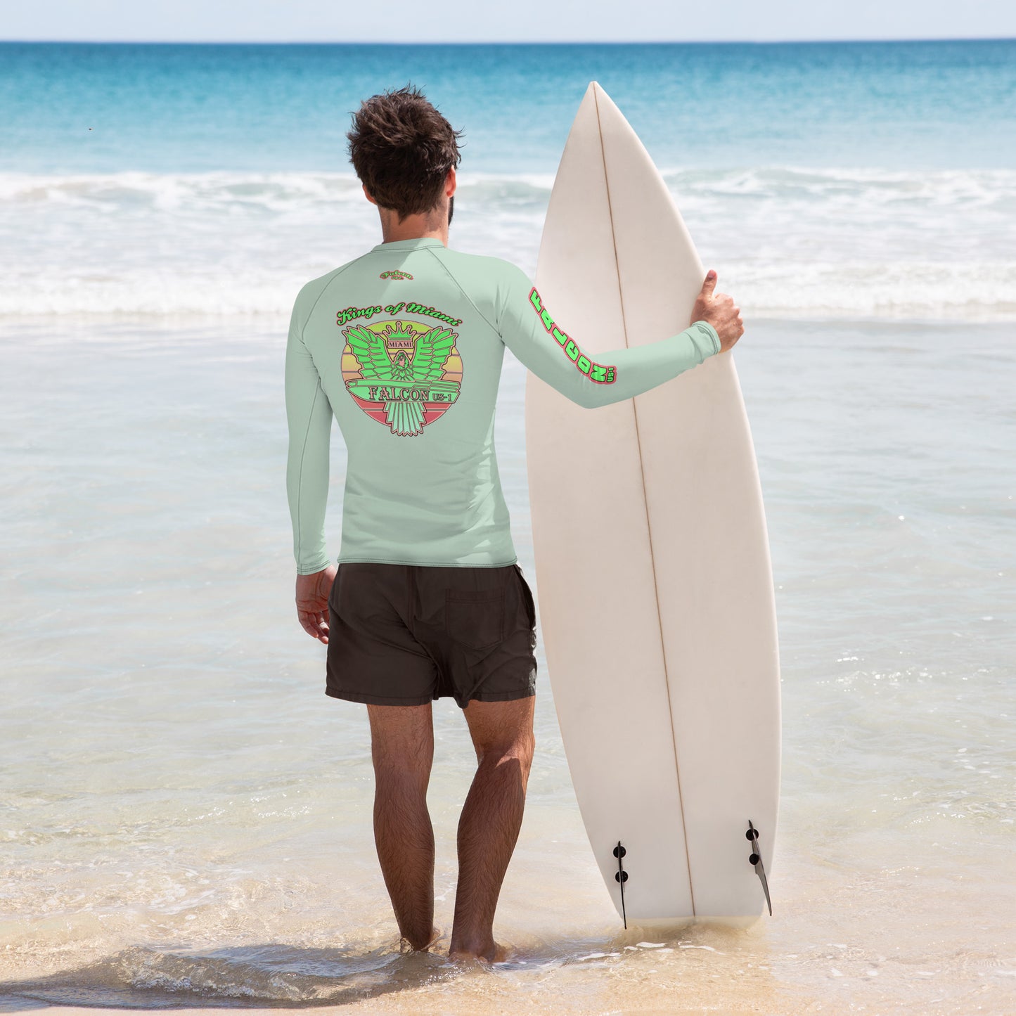 Men's Rash Guard- -Falcon Key Lime Green Sunburst Logo- Kings of Miami Edition(Thick material\slim-fitted)