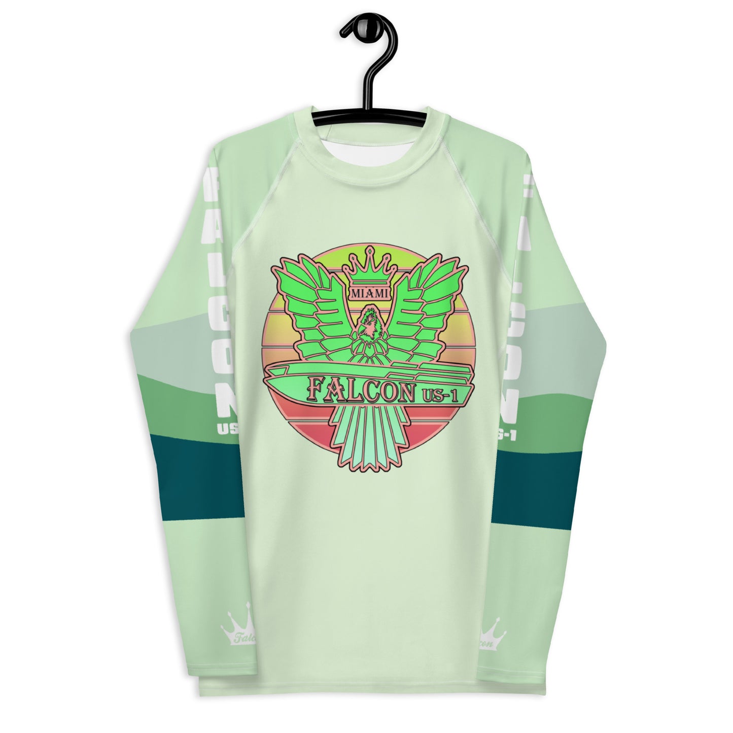 Men's Rash Guard - Falcon Retro Key Lime Green Sunburst Logo(Thick material\slim-fitted)