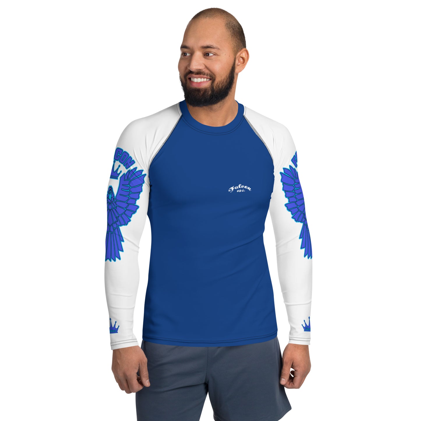 Men's Rash Guard - Falcon Blue and White(Thick material\slim-fitted)