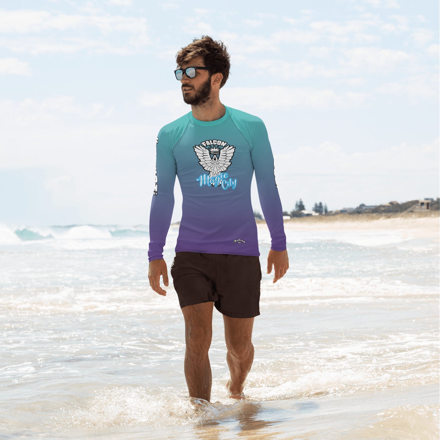 Men's Rash Guard- White Falcon Logo- Magic City Edition (Thick material\slim-fitted)