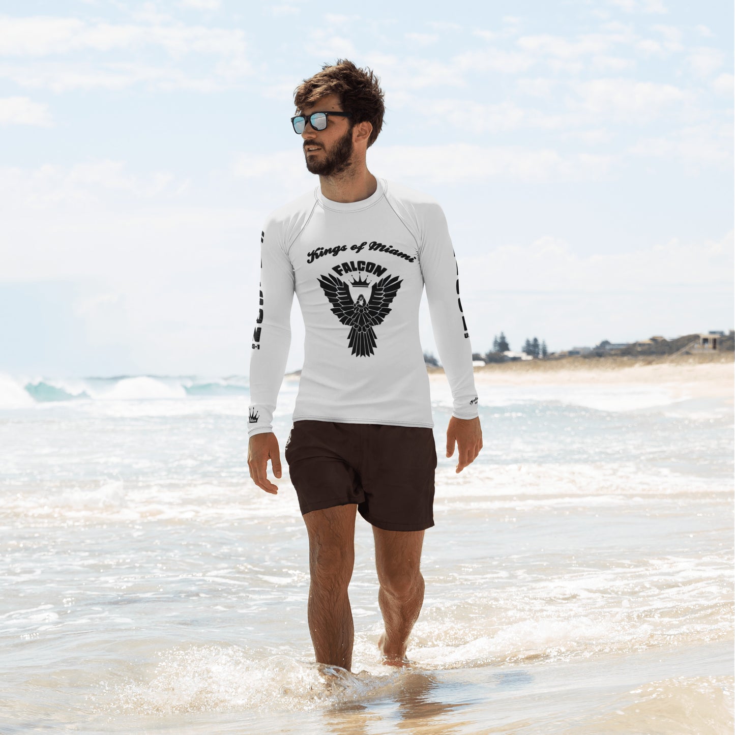 Men's Rash Guard- Black Falcon Logo- Kings of Miami Edition(Thick material\slim-fitted)