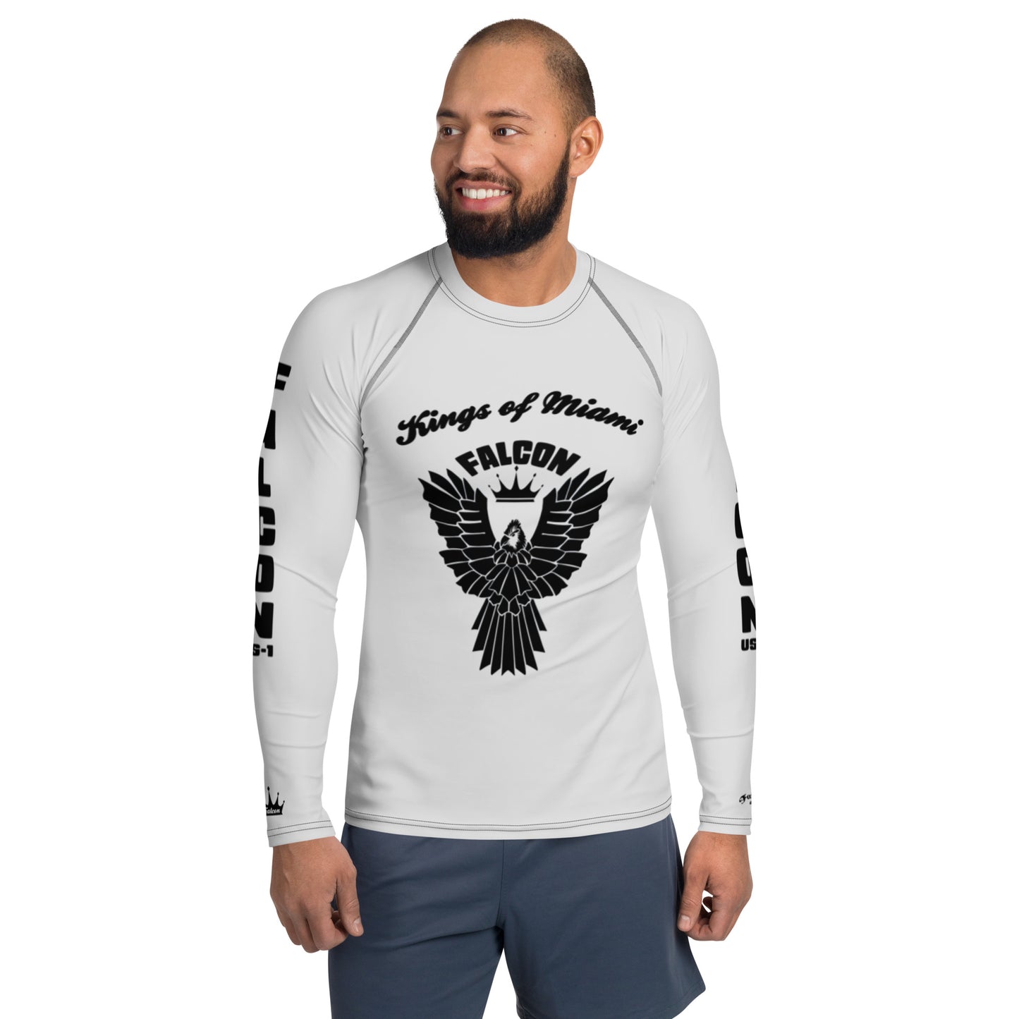 Men's Rash Guard- Black Falcon Logo- Kings of Miami Edition(Thick material\slim-fitted)