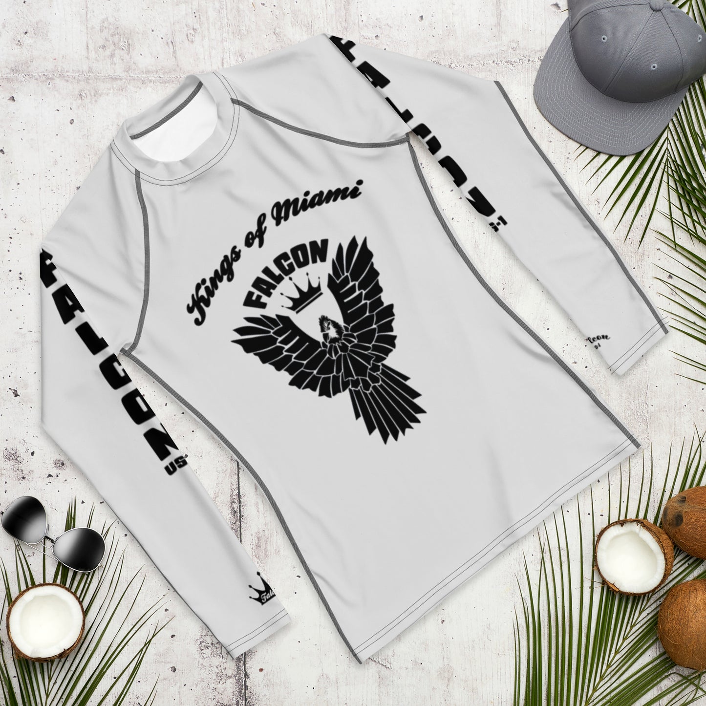 Men's Rash Guard- Black Falcon Logo- Kings of Miami Edition(Thick material\slim-fitted)