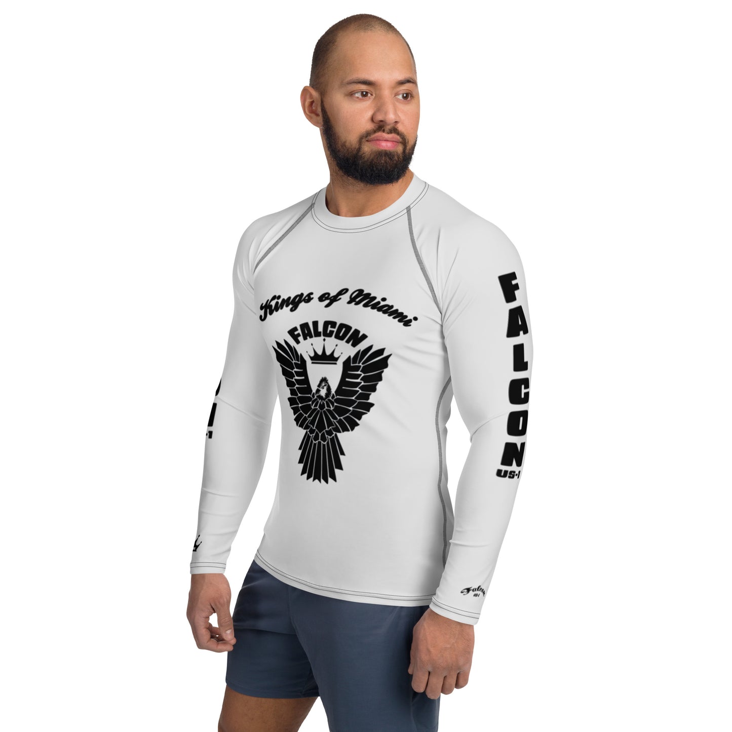 Men's Rash Guard- Black Falcon Logo- Kings of Miami Edition(Thick material\slim-fitted)