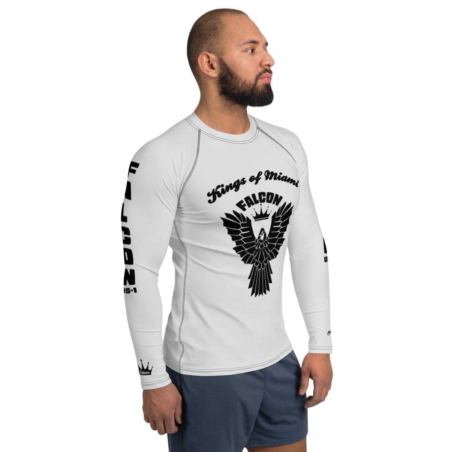 Men's Rash Guard- Black Falcon Logo- Kings of Miami Edition(Thick material\slim-fitted)