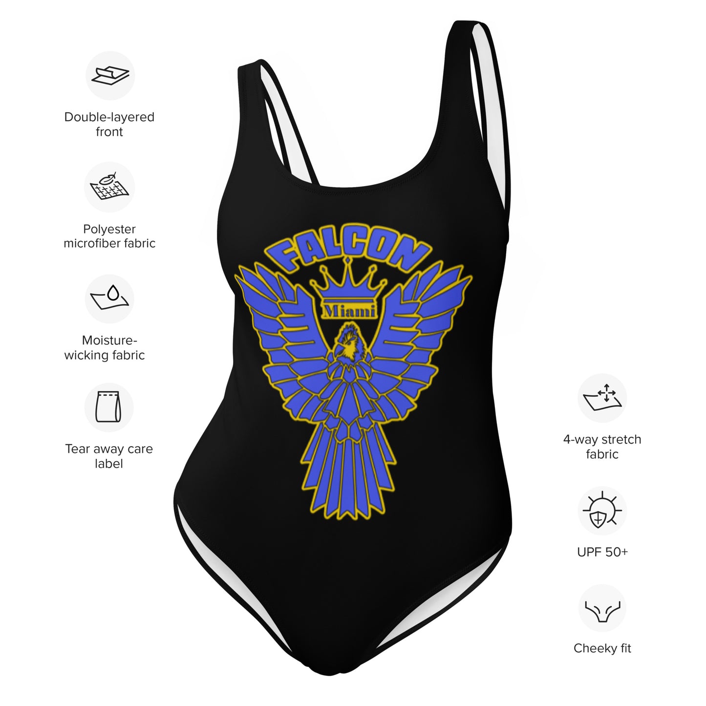 One-Piece Swimsuit - Falcon Blue on Gold Logo