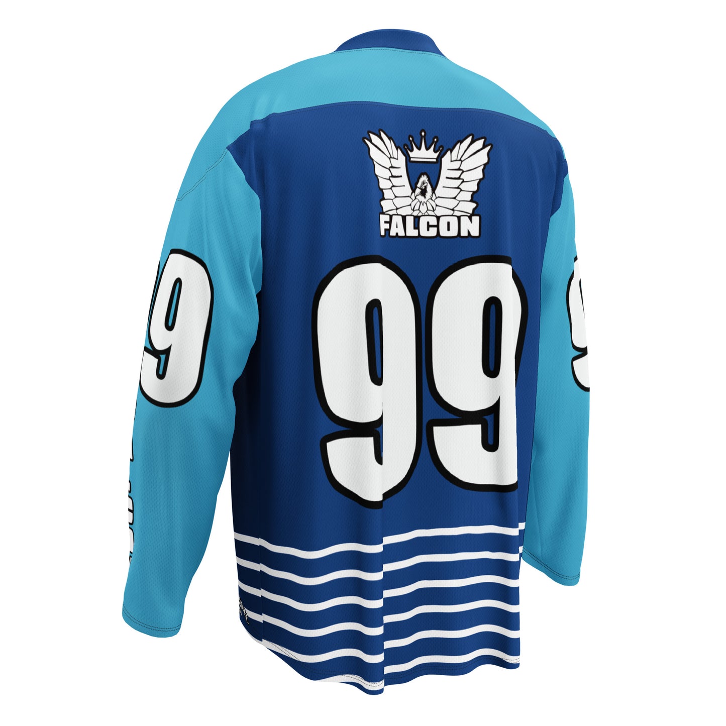 Recycled hockey fan jersey - White Falcon Logo on Blue