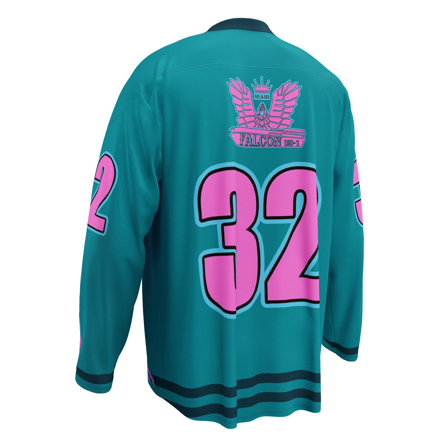 Recycled hockey fan jersey- Pink Falcon Logo on Teal