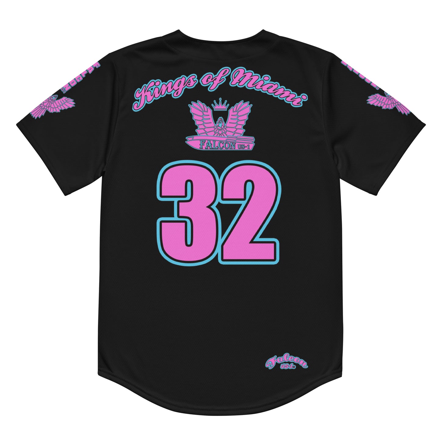 Recycled baseball jersey- Retro\Pink Falcon Logo on Black