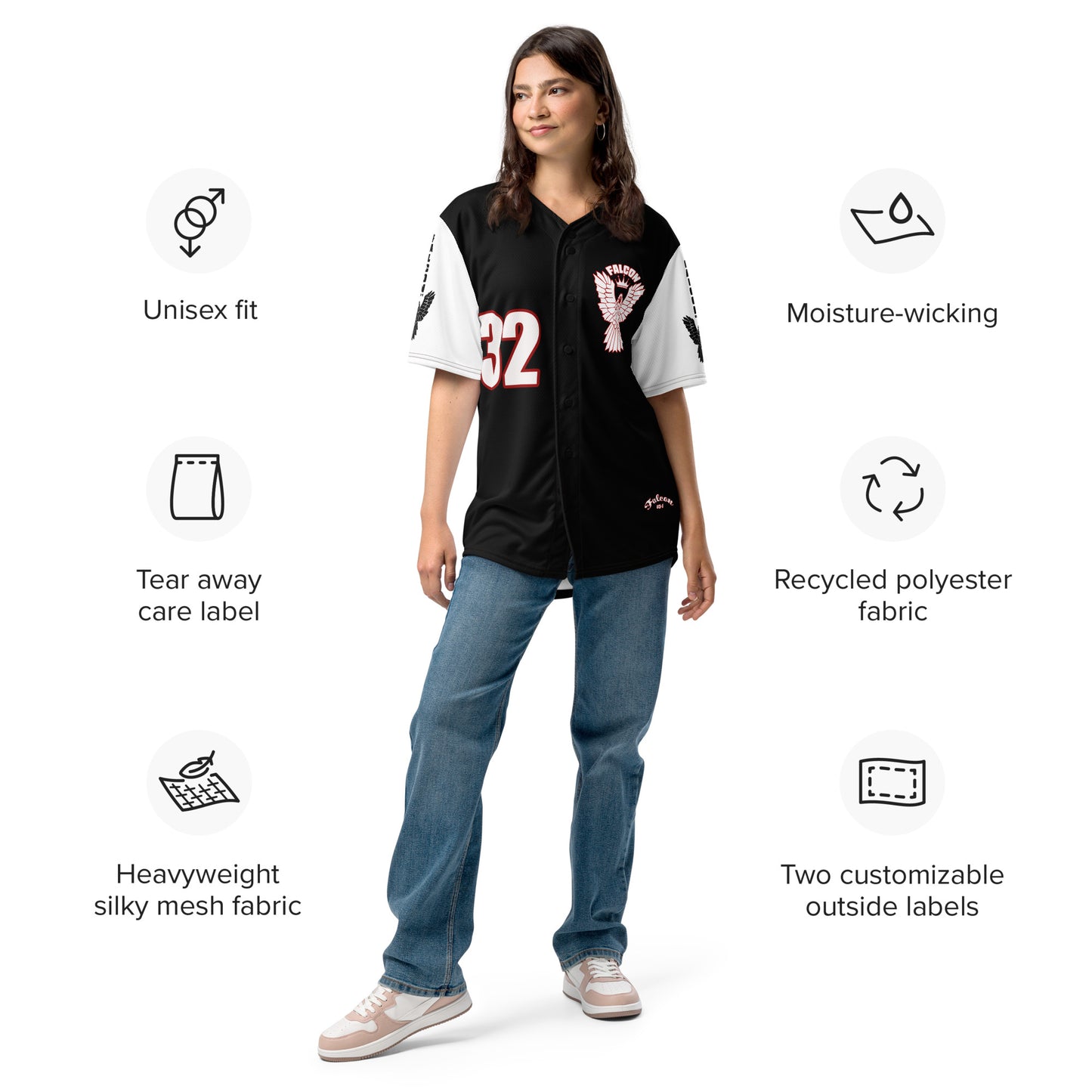 Recycled baseball jersey- White\Red Falcon US-1 Logo- Kings of Miami on Back
