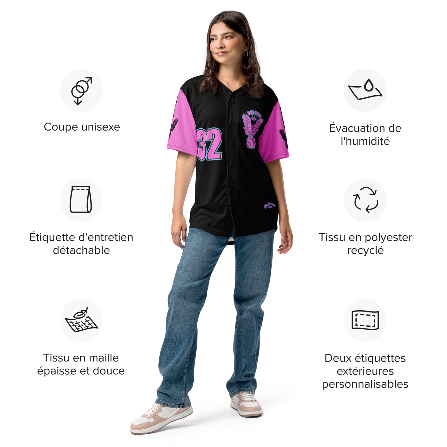 Recycled baseball jersey- Pink\Black Falcon US-1 Logo