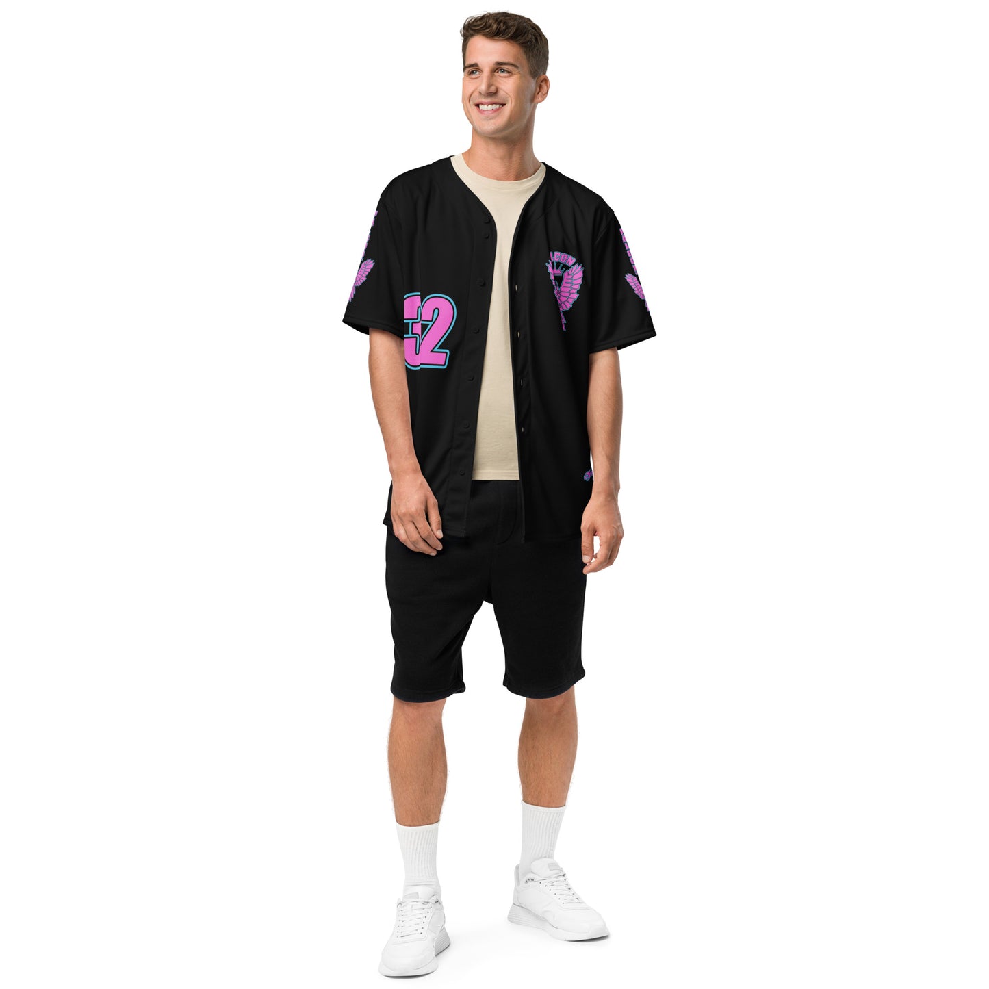Recycled baseball jersey- Retro\Pink Falcon Logo on Black
