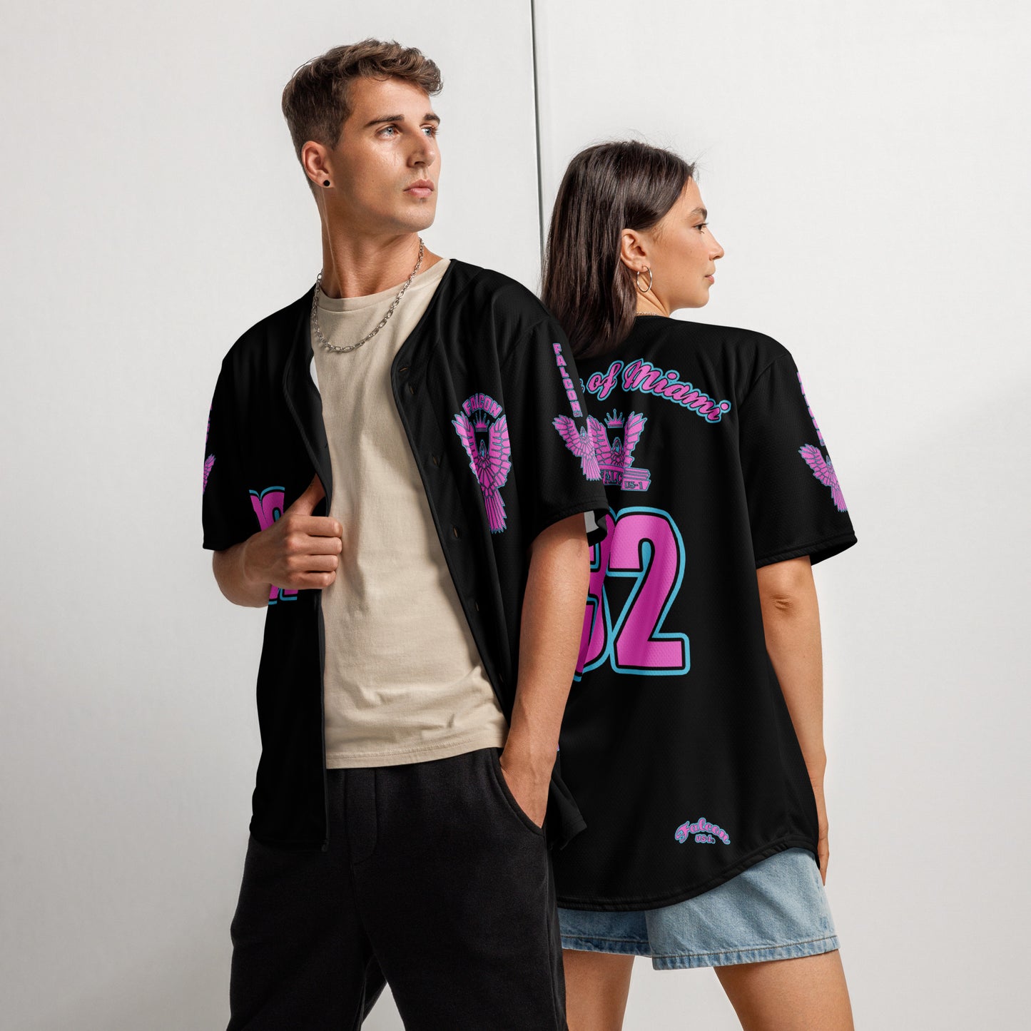 Recycled baseball jersey- Retro\Pink Falcon Logo on Black