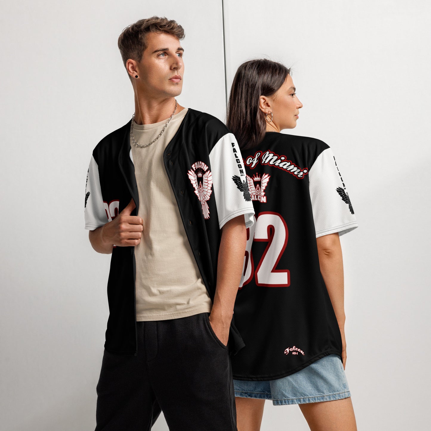 Recycled baseball jersey- White\Red Falcon US-1 Logo- Kings of Miami on Back