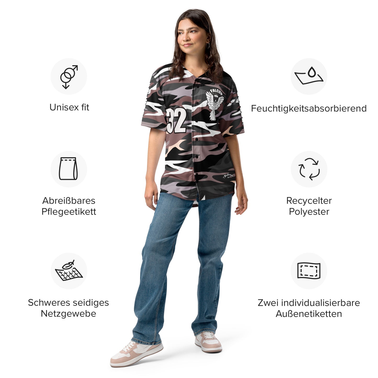 Recycled baseball jersey- White\Black Falcon Logo