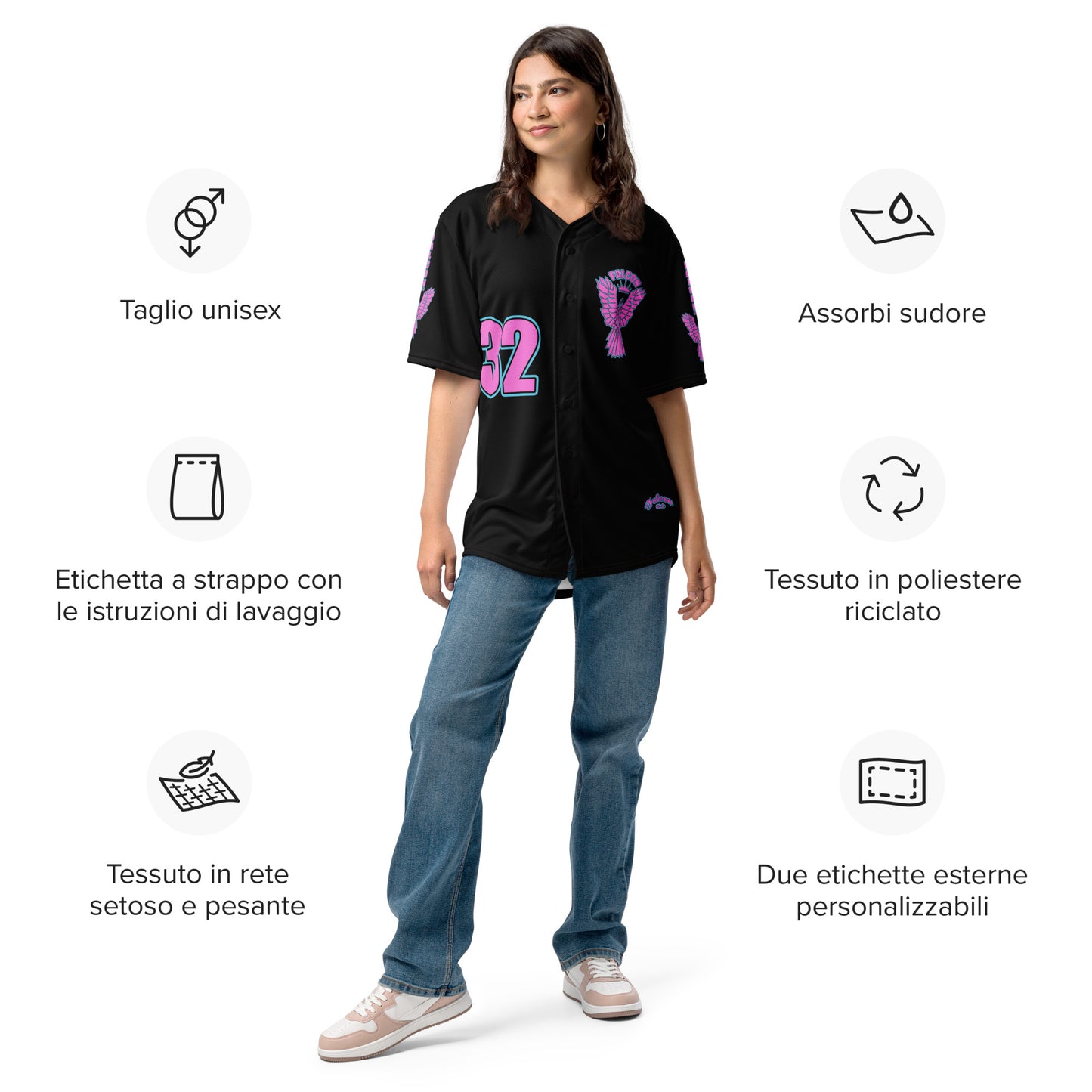 Recycled baseball jersey- Retro\Pink Falcon Logo on Black