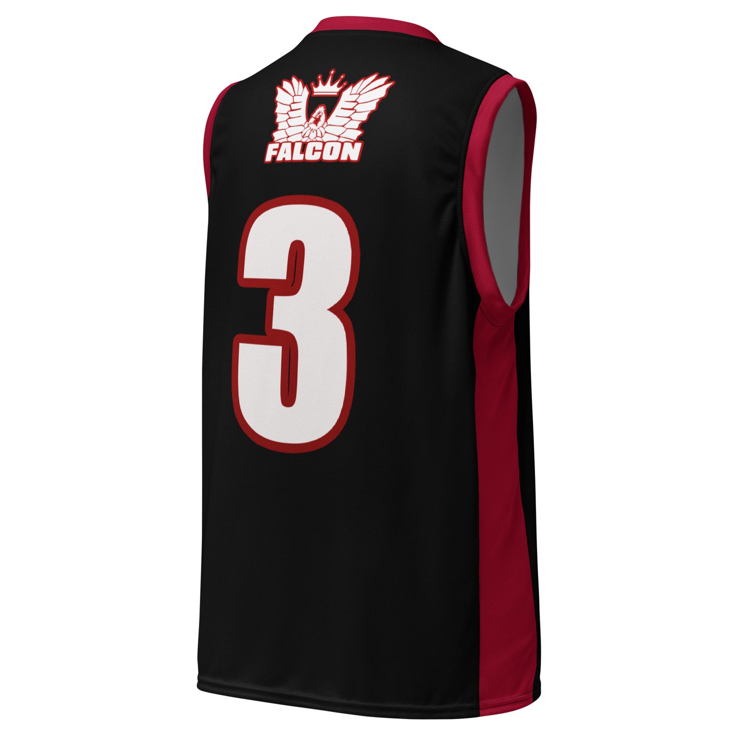 Recycled unisex basketball jersey- white\Red Falcon Logo on Black