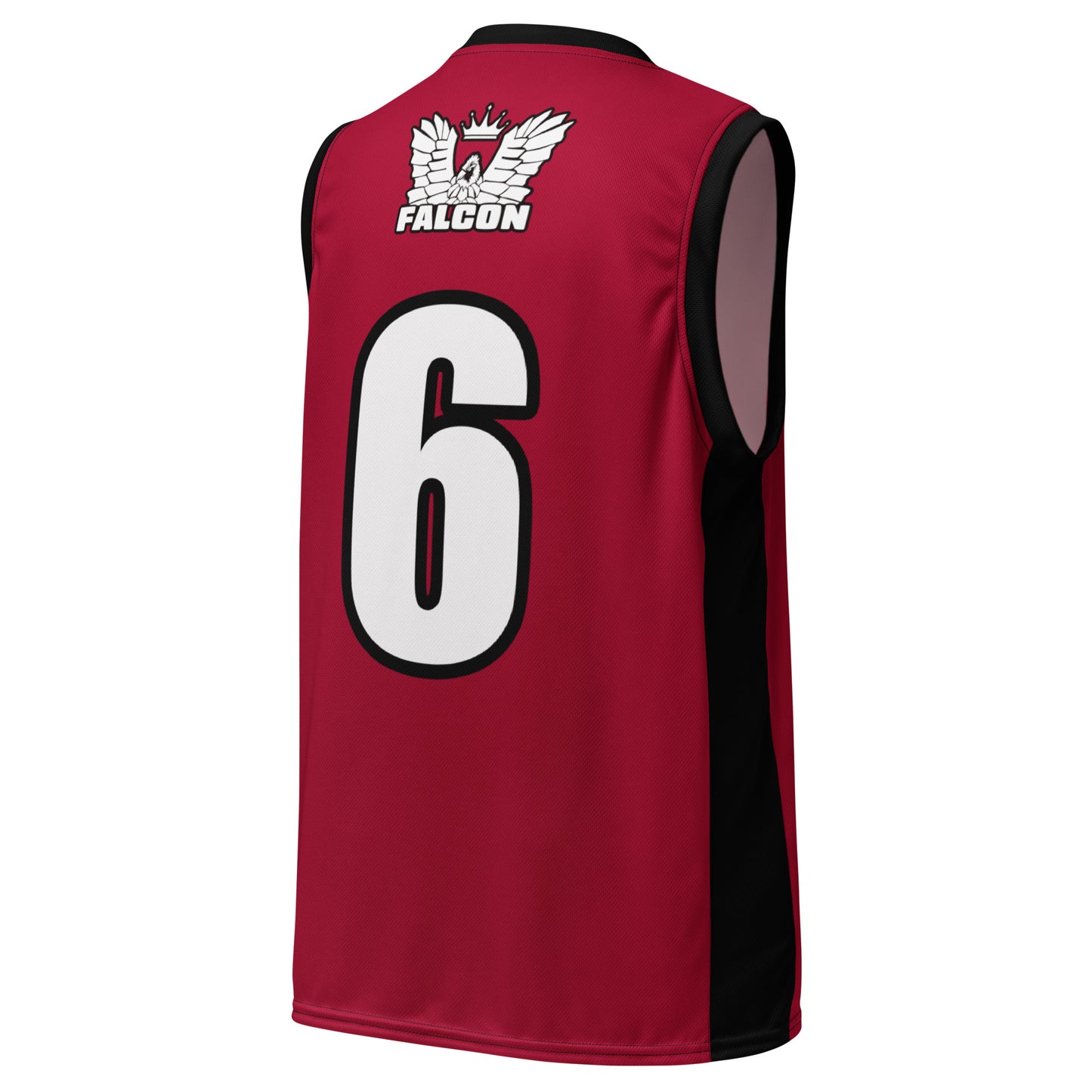 Recycled basketball jersey- White Falcon Logo on Red