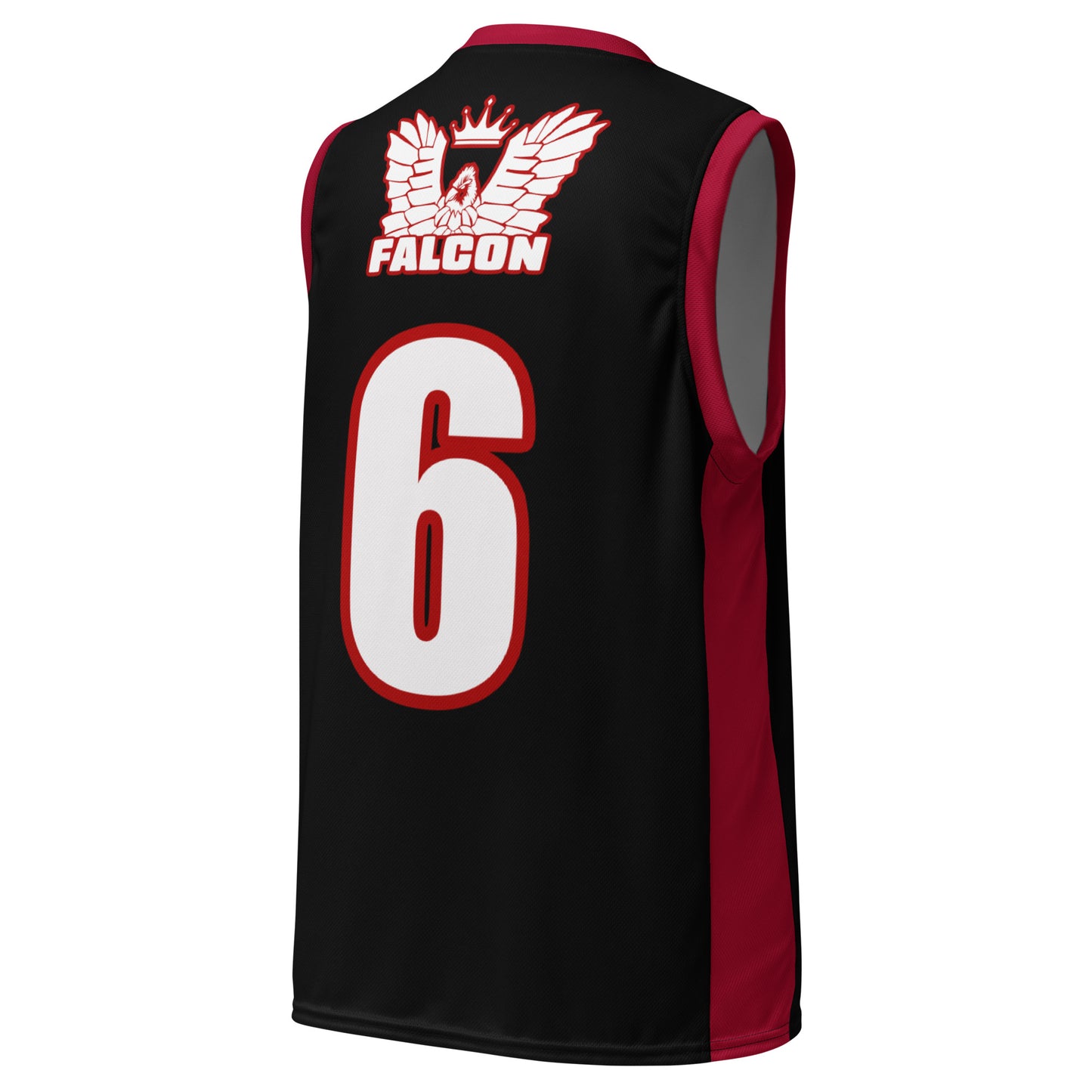 Recycled unisex basketball jersey - White\Red Falcon Logo on Black