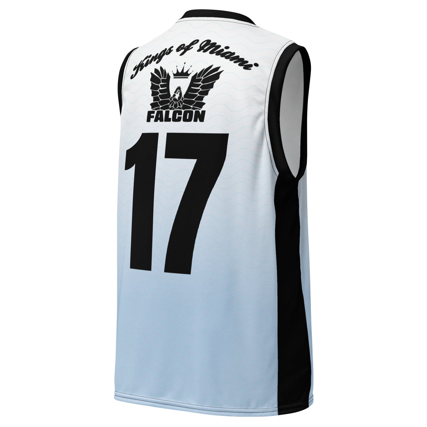 Recycled unisex basketball jersey- Black Falcon Logo Kings of Miami on Back