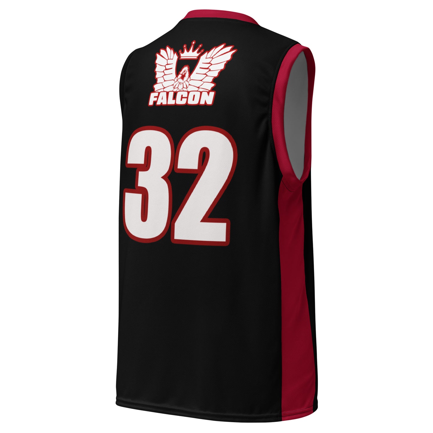 Recycled unisex basketball jersey - White\Red Falcon Logo on Black