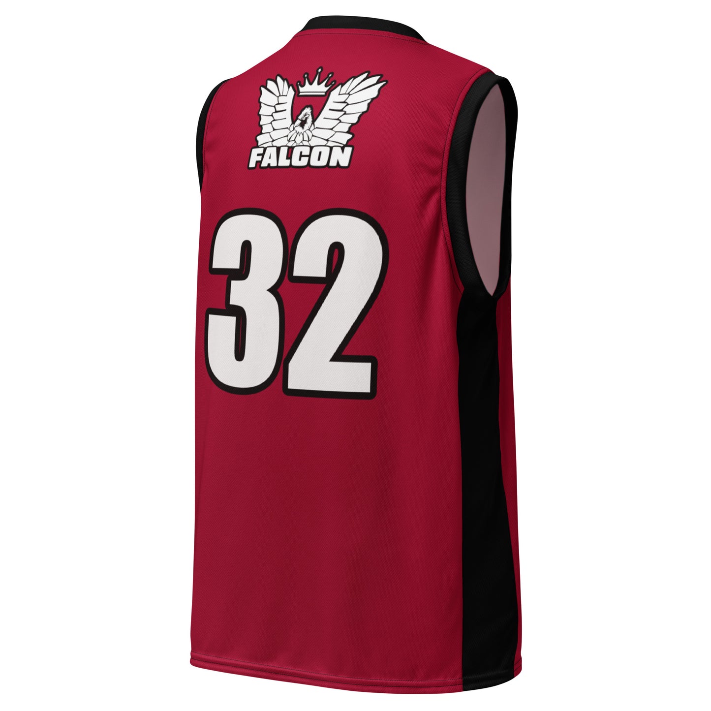 Recycled unisex basketball jersey - White Falcon Logo on Red