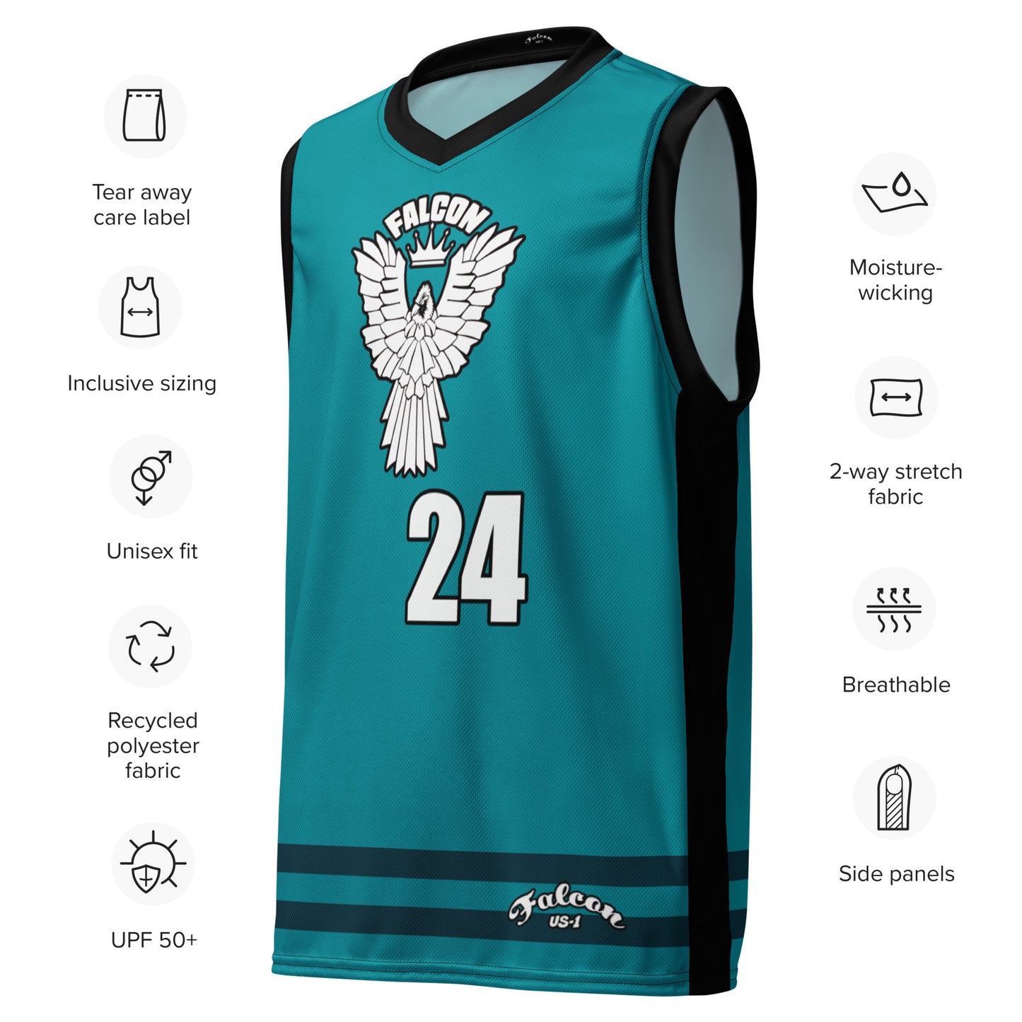 Recycled unisex basketball jersey- White Falcon Logo- Kings of Miami on Back
