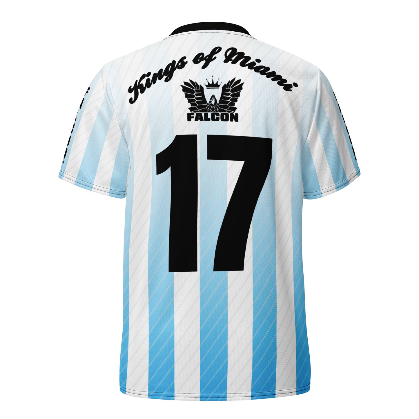 Recycled unisex sports jersey- Black Falcon Logo- Kings of Miami on Back