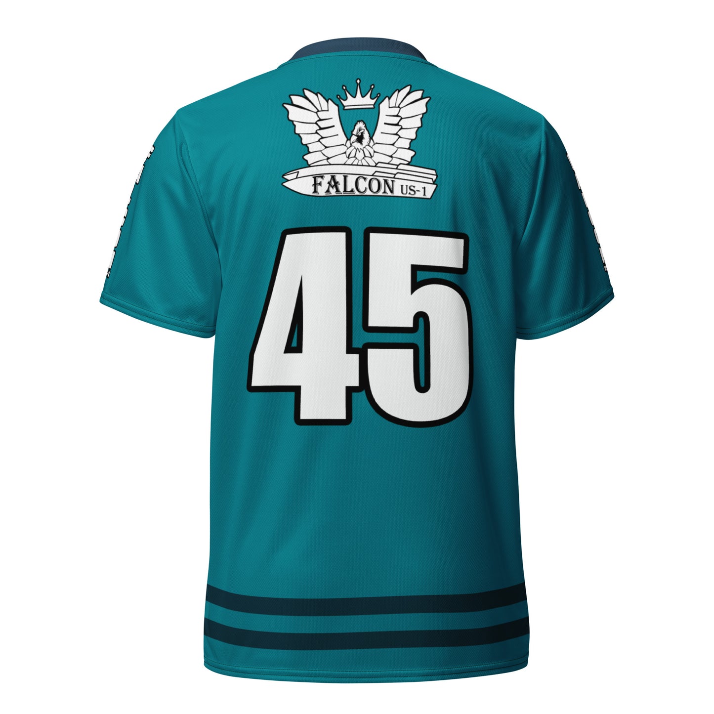 Recycled unisex sports jersey- White Falcon Logo on Teal