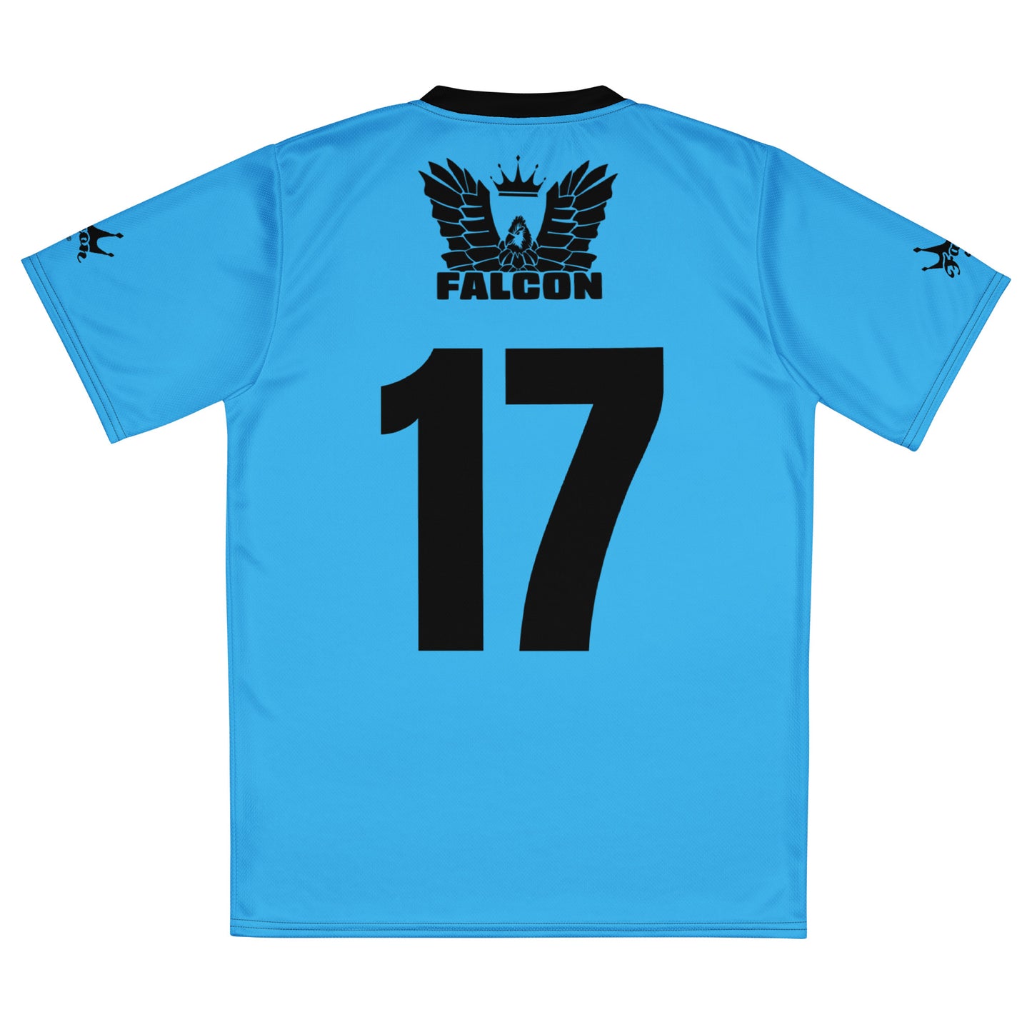 Recycled unisex sports jersey- Black Falcon Logo- on Teal