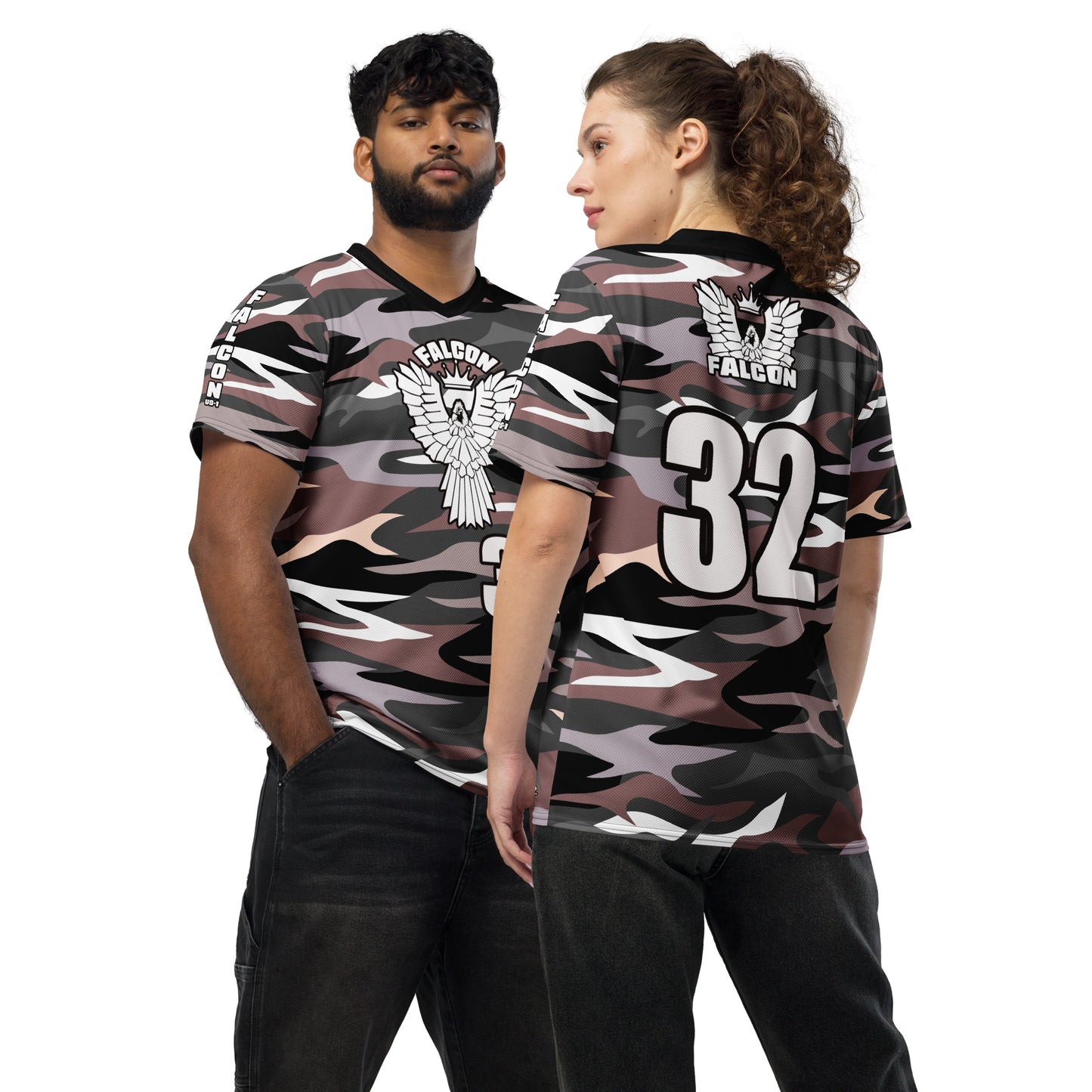 Recycled unisex sports jersey-White Falcon Logo